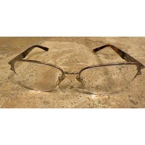 Versace Tortoiseshell Half-Rim Eyeglasses With Rhinestone Greek Key Design